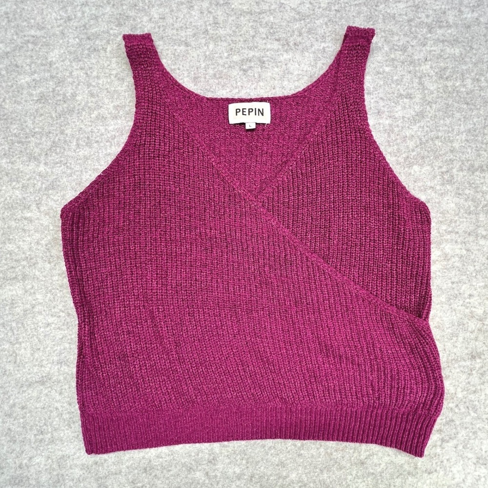 PEPIN Anthropologie Knit Wrap Front‎ Sleeveless Crop Top Women's Size L Magenta